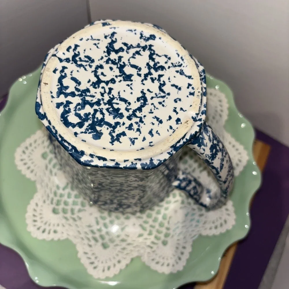 VINTAGE‎ MCCOY BLUE & WHITE SPONGEWARE SPLATTER DESIGN BOWL & PITCHER